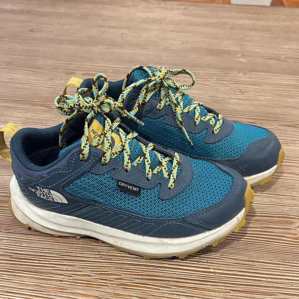 The North Face Kids Teal and Yellow Sneakers hiking shoes